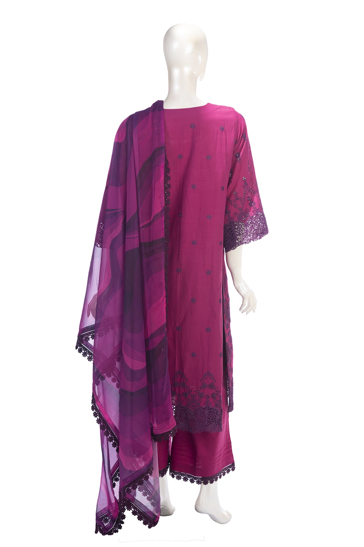 Silakaari Ehsaas Magenta Heavy Lacy Pure Lawn Sequin Embroidery Pakistani Ready-Made Dress