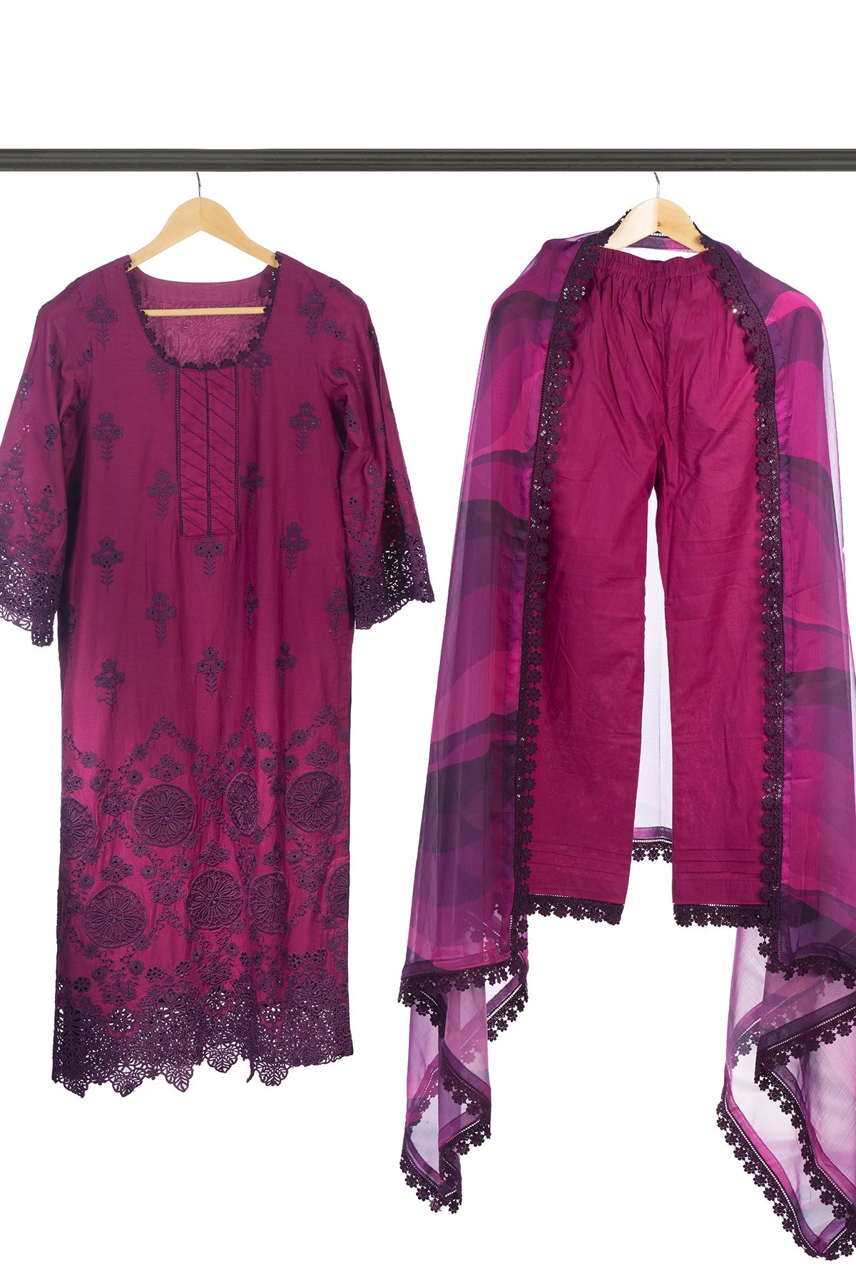 Silakaari Ehsaas Magenta Heavy Lacy Pure Lawn Sequin Embroidery Pakistani Ready-Made Dress