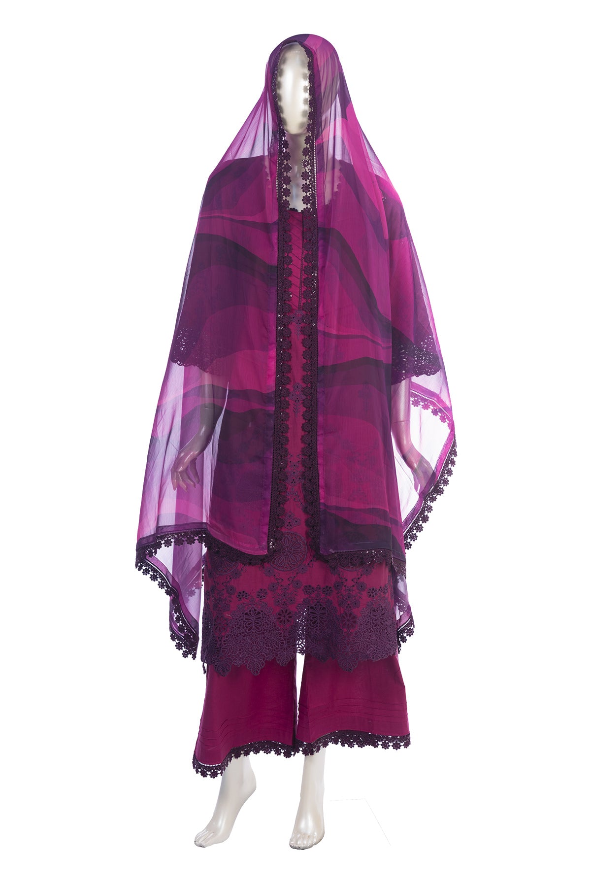 Silakaari Ehsaas Magenta Heavy Lacy Pure Lawn Sequin Embroidery Pakistani Ready-Made Dress