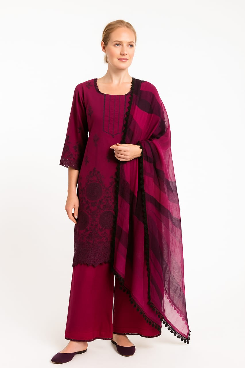 Silakaari Ehsaas Magenta Heavy Lacy Pure Lawn Sequin Embroidery Ready-Made Dress