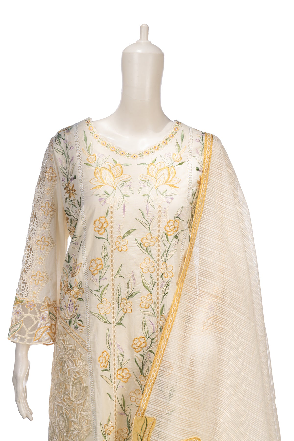 Silakaari Roomani Cream-Gold Heavy Organza Patch Fancy Dupatta Pakistani Ready-Made Dress