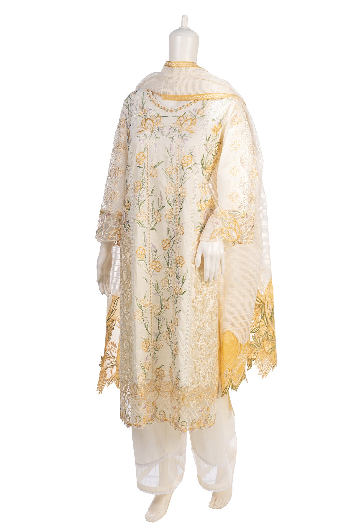Silakaari Roomani Cream-Gold Heavy Organza Patch Fancy Dupatta Pakistani Ready-Made Dress