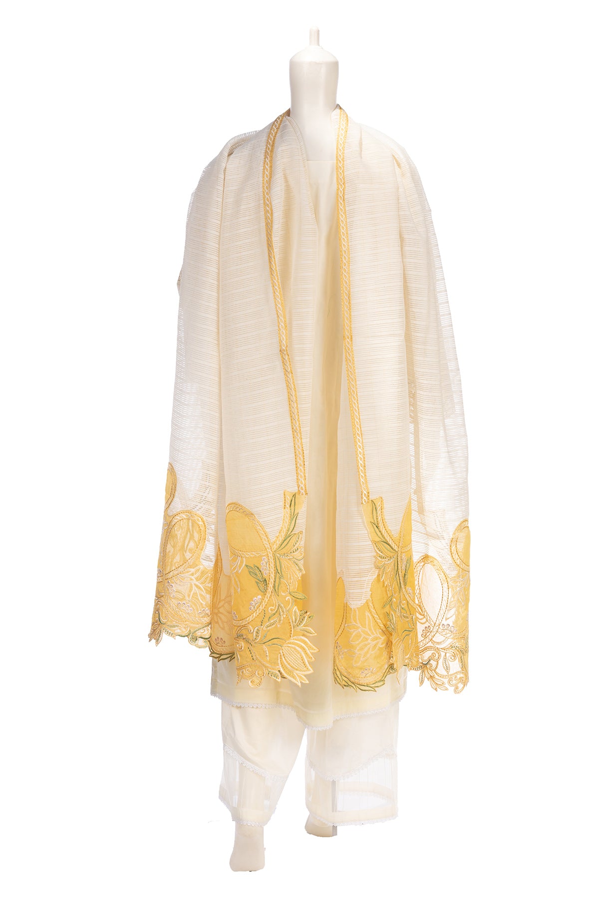 Silakaari Roomani Cream-Gold Heavy Organza Patch Fancy Dupatta Pakistani Ready-Made Dress