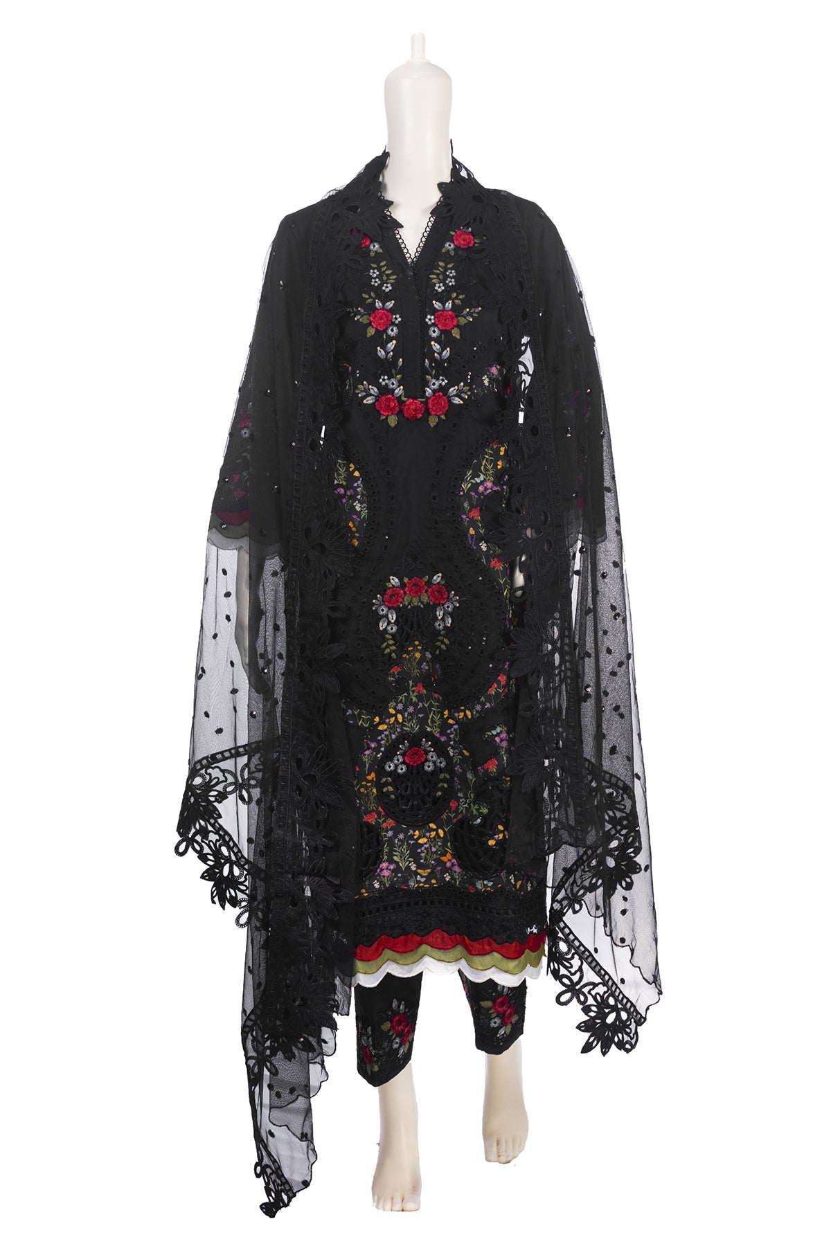 Silakaari Khilwat Pure Black Organza Heavy Embroidery Patch Work Pakistani Ready-Made Dress