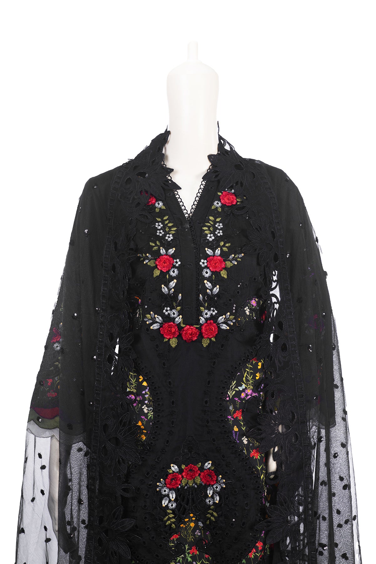 Silakaari Khilwat Pure Black Organza Heavy Embroidery Patch Work Ready-Made Dress
