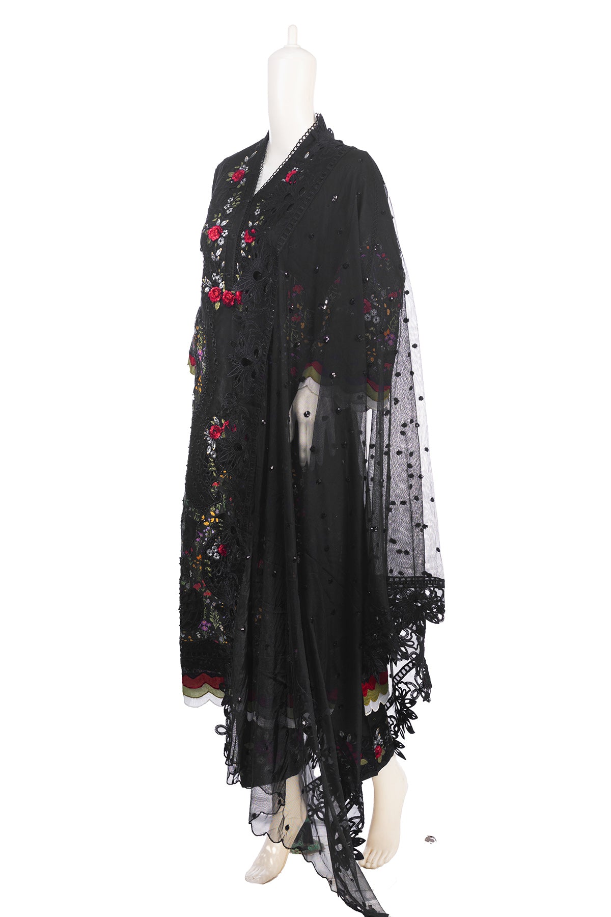 Silakaari Khilwat Pure Black Organza Heavy Embroidery Patch Work Pakistani Ready-Made Dress