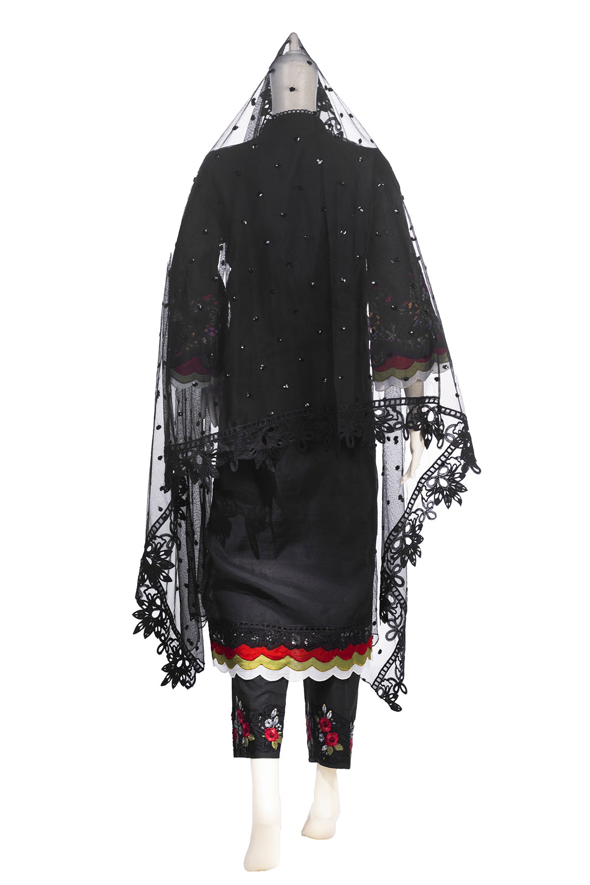Silakaari Khilwat Pure Black Organza Heavy Embroidery Patch Work Pakistani Ready-Made Dress