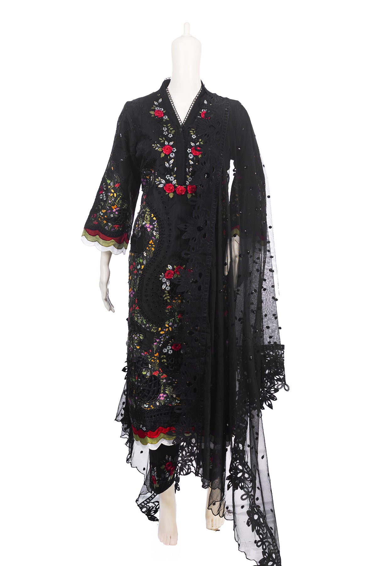 Silakaari Khilwat Pure Black Organza Heavy Embroidery Patch Work Pakistani Ready-Made Dress