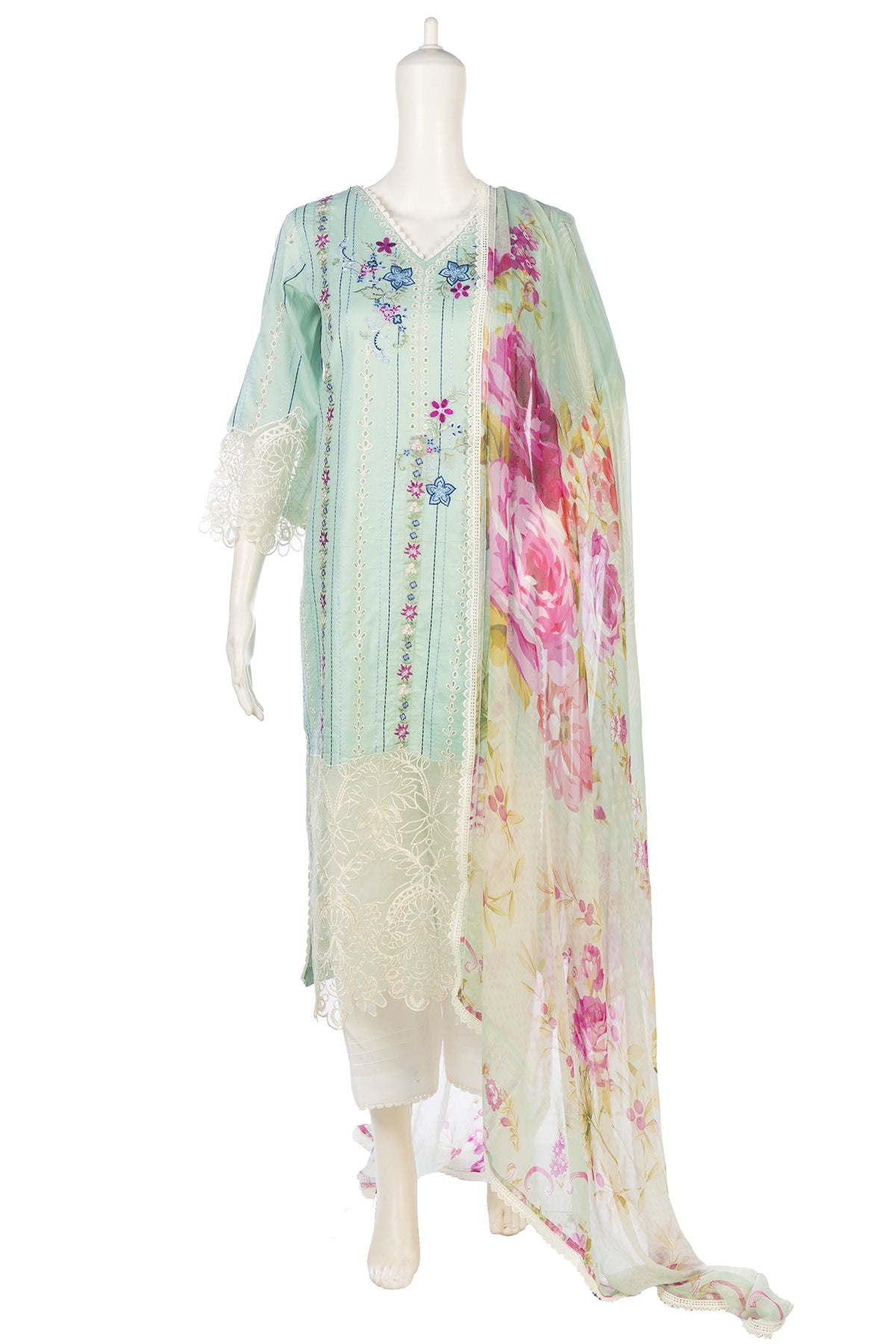 Silakaari Nazakat Pure Lawn Teal Blue Embroidery Pakistani Ready-Made Dress