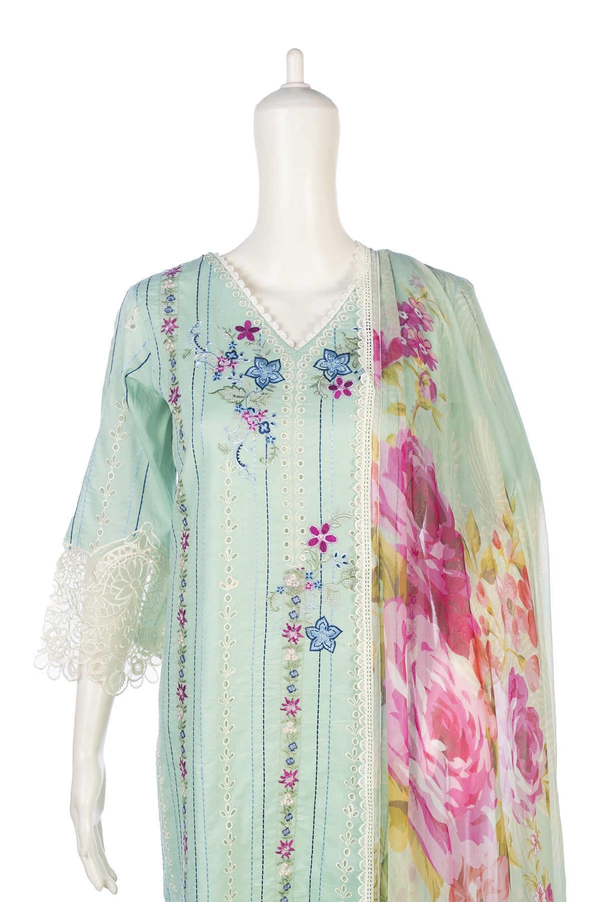 Silakaari Nazakat Pure Lawn Teal Blue Embroidery Pakistani Ready-Made Dress