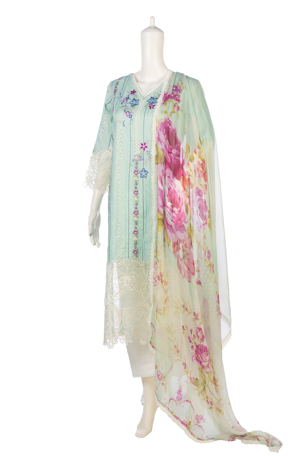 Silakaari Nazakat Pure Lawn Teal Blue Embroidery Pakistani Ready-Made Dress