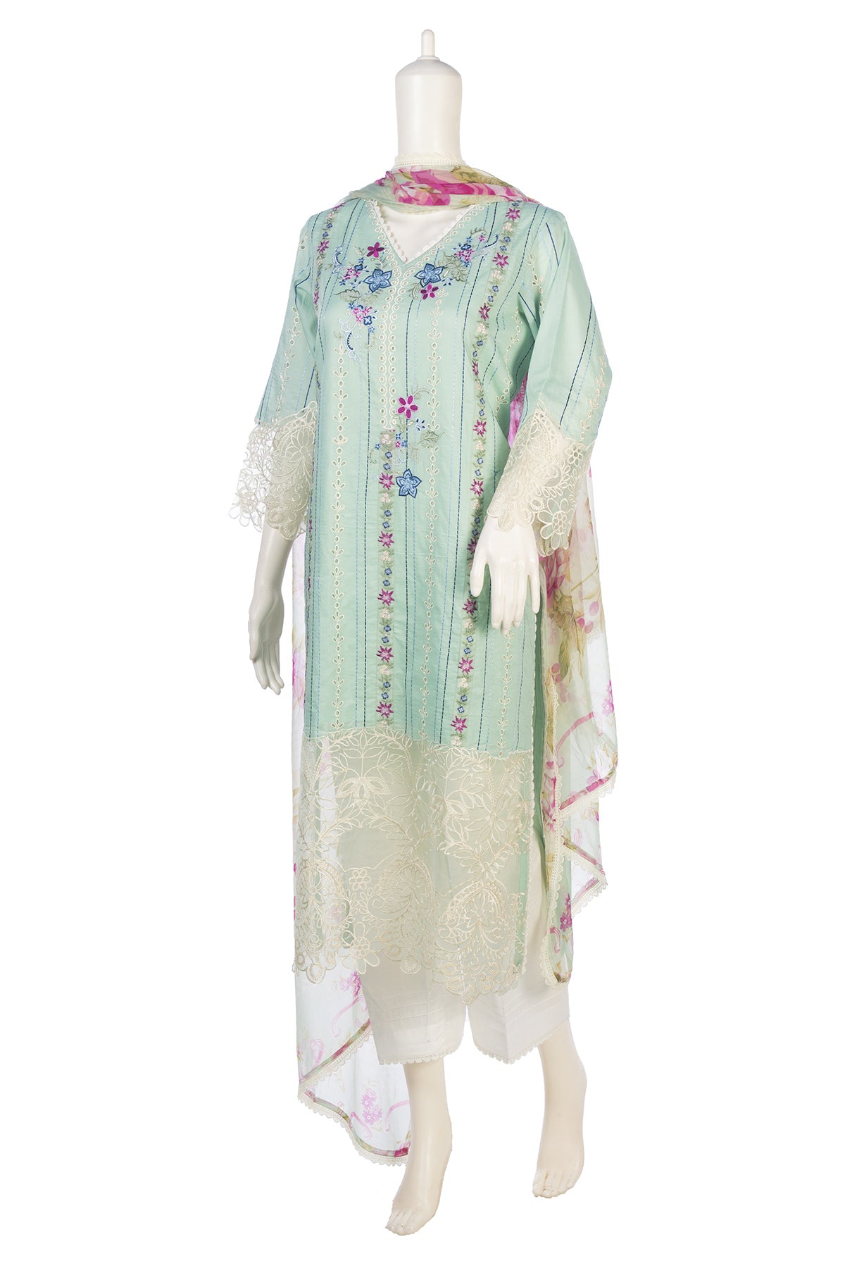 Silakaari Nazakat Pure Lawn Teal Blue Embroidery Pakistani Ready-Made Dress