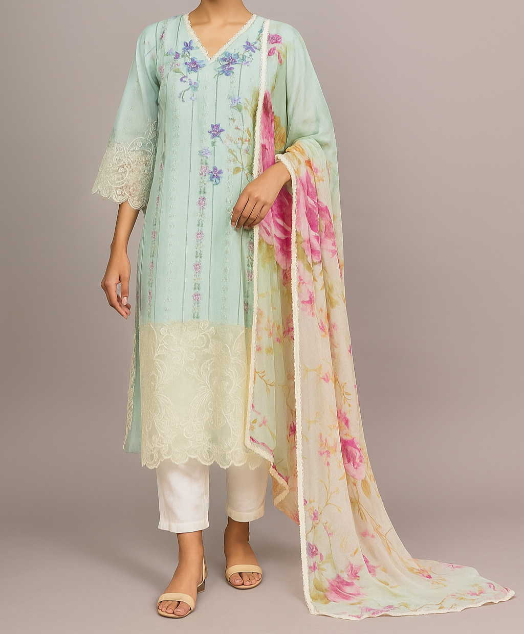 Silakaari Nazakat Pure Lawn Teal Blue Embroidery Pakistani Ready-Made Dress