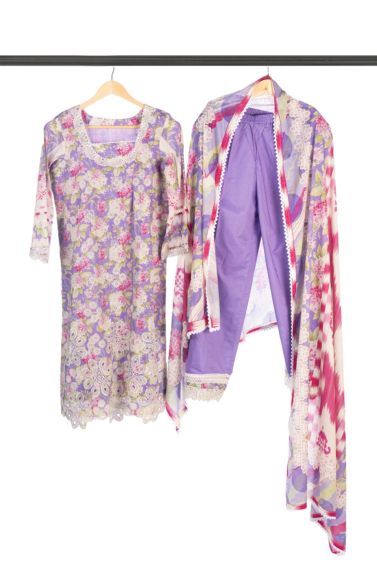 Silakaari Faraham Purple Pure Lawn Lacy Chikan Organza Patch Kurti With Semi-Palazzo Pakistani Ready-Made Dress