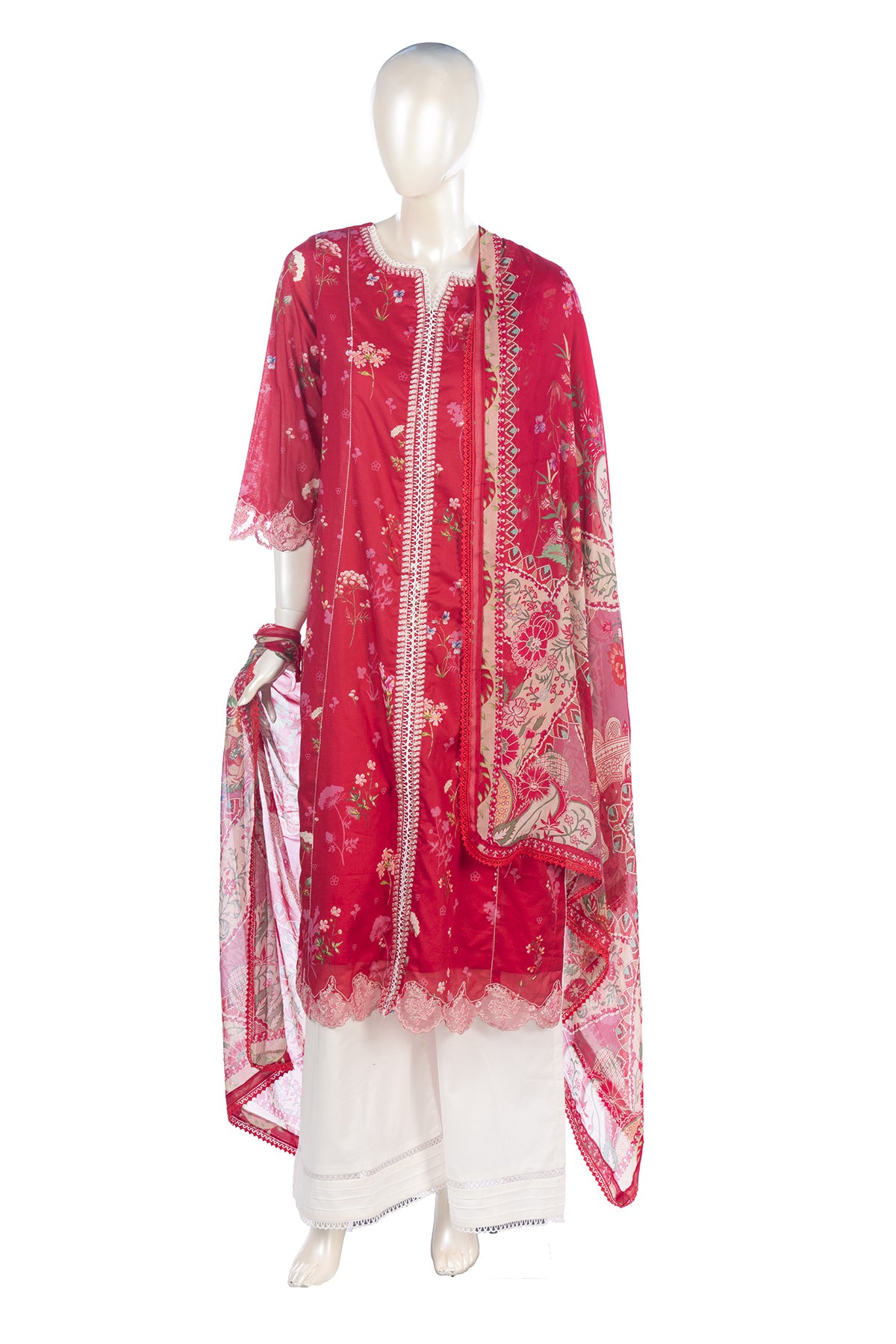 Silakaari Saaz Hot Pink Pure Lawn Embroidery Organza Patch Work Ready-Made Dress