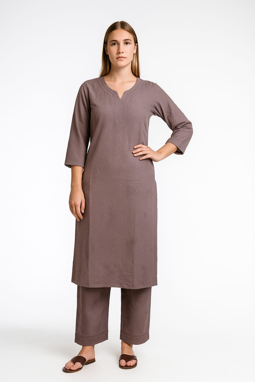 Silakaari Women's Pure Chanderi Golden Dots Kurti Palazzo Premium Lucknowi Set