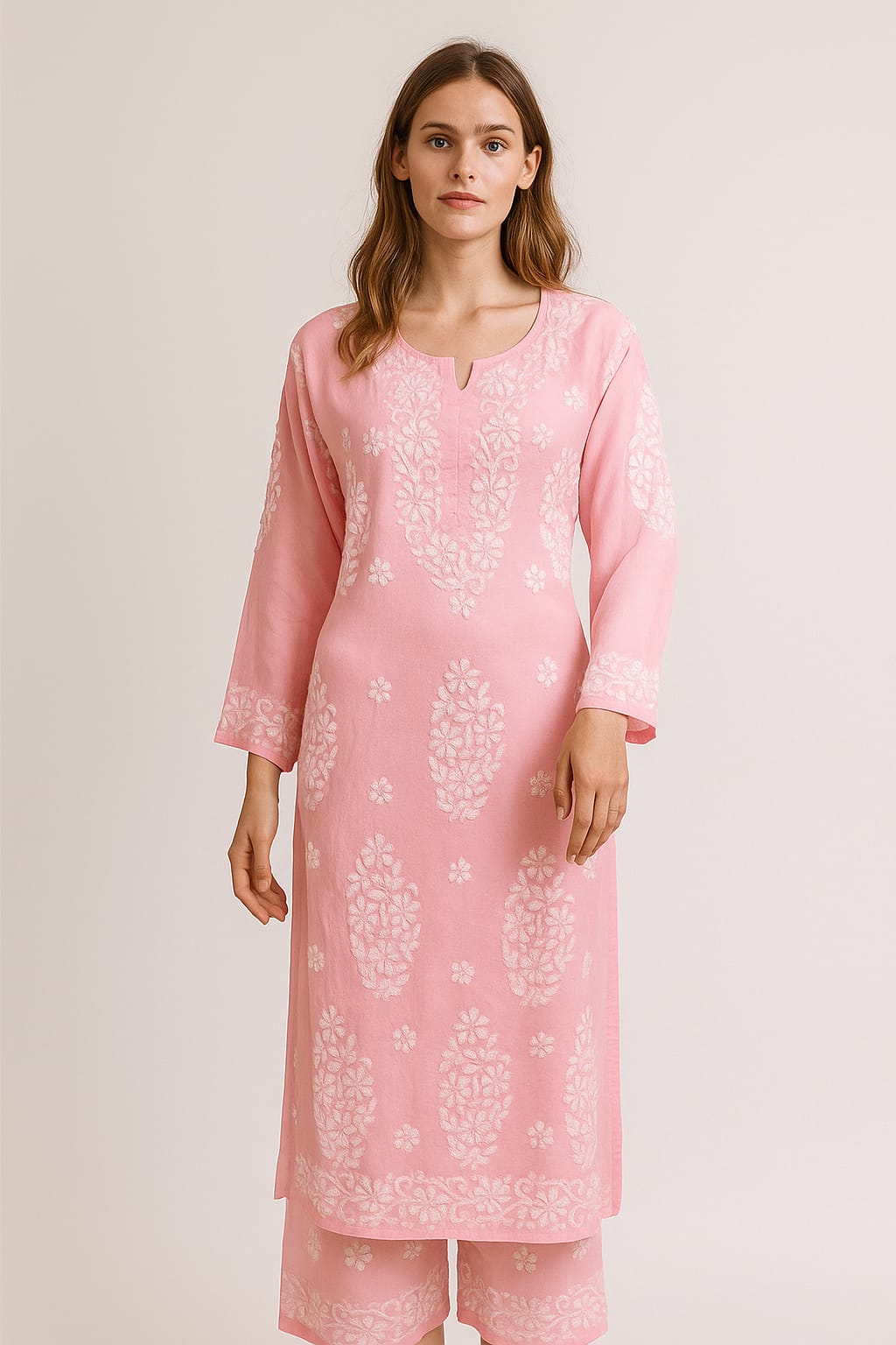 Silakaari Women's Pure Modal Lucknowi Premium Kurti Palazzo Set