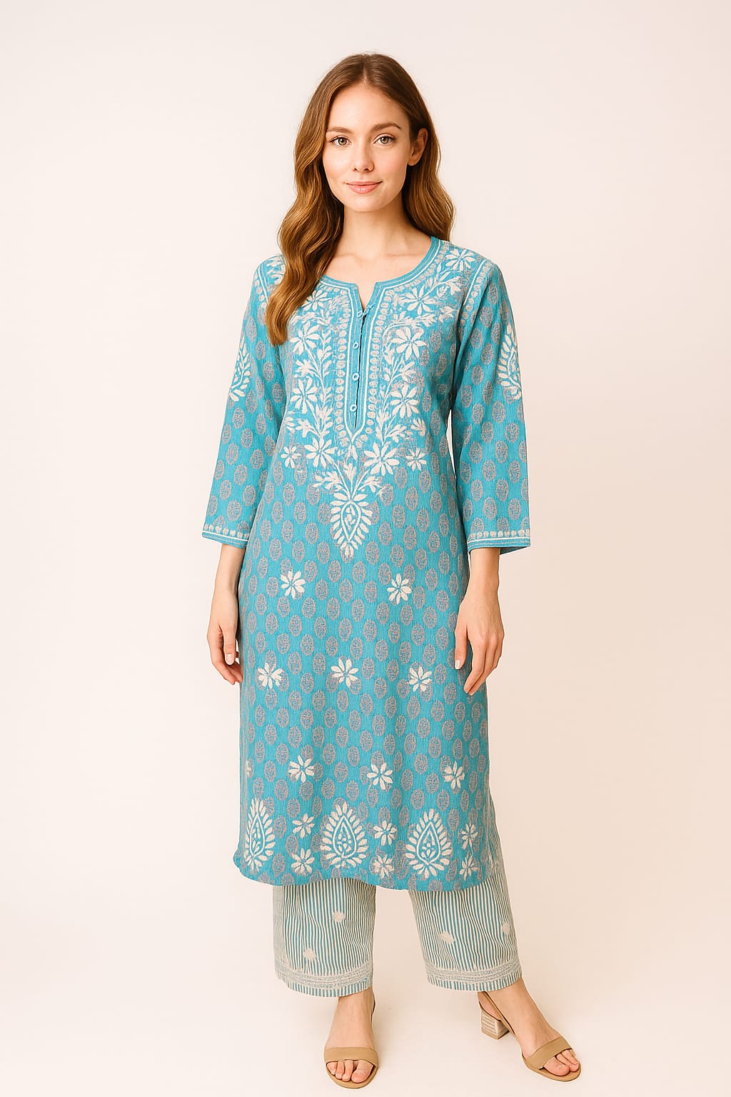 Silakaari Women's Pure Cotton Printed Lucknowi Kurti Pant Premium Set