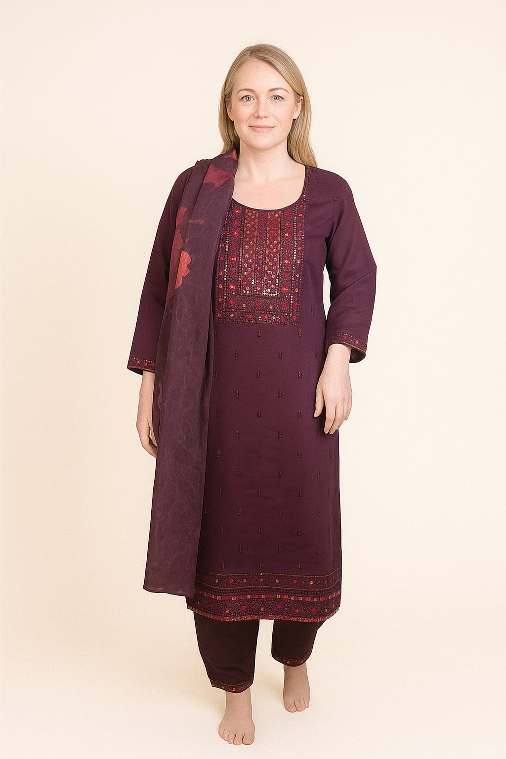 Silakaari Women's Sequin Fancy Mirror Embroidered Kurti Pant Dupatta Set