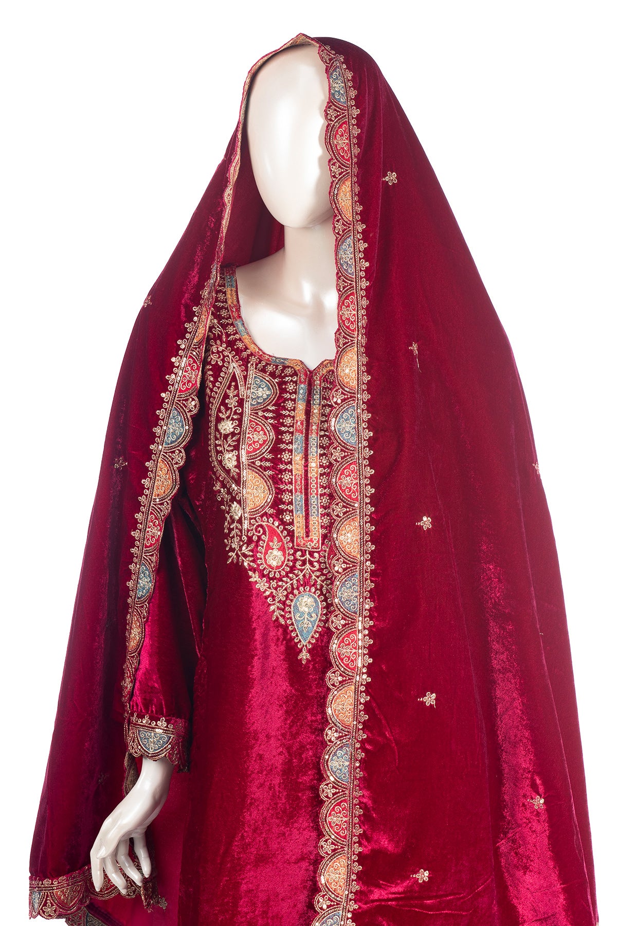 Silakaari Mahogony Maroon Gold Sequin Heavy Bridal Velvet Garara Palazzo Set