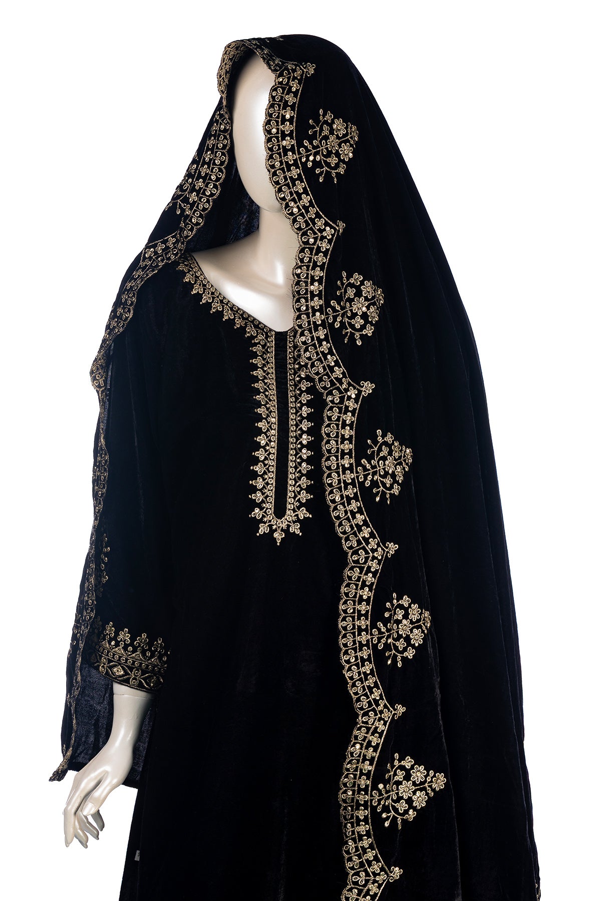 Black Classic Velvet Embroidery Work Heavy Bridal Kurti Pant Set