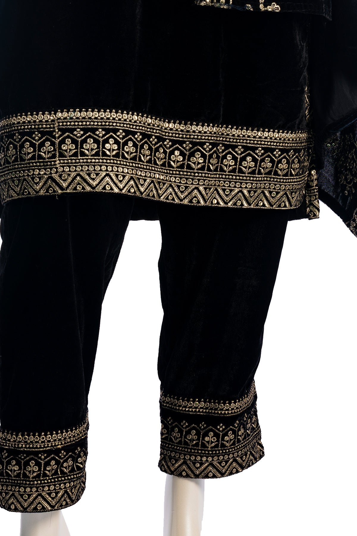 Black Classic Velvet Embroidery Work Heavy Bridal Kurti Pant Set