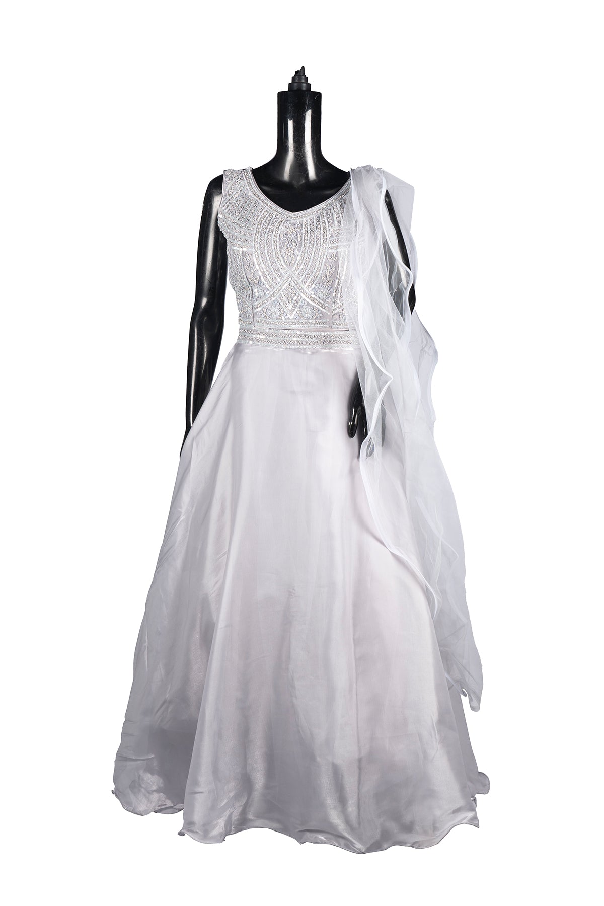 Silakaari Haya Steel Grey Organza Sequin Pearl Party wear Sharara set with Dupatta