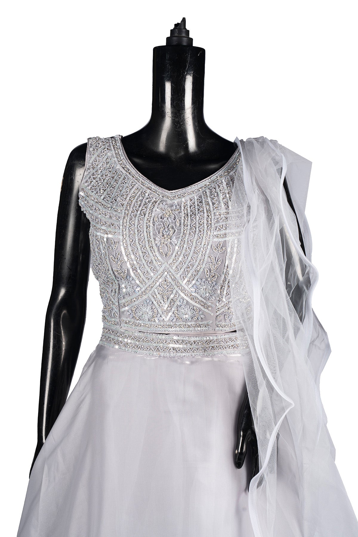 Silakaari Haya Steel Grey Organza Sequin Pearl Party wear Sharara set with Dupatta