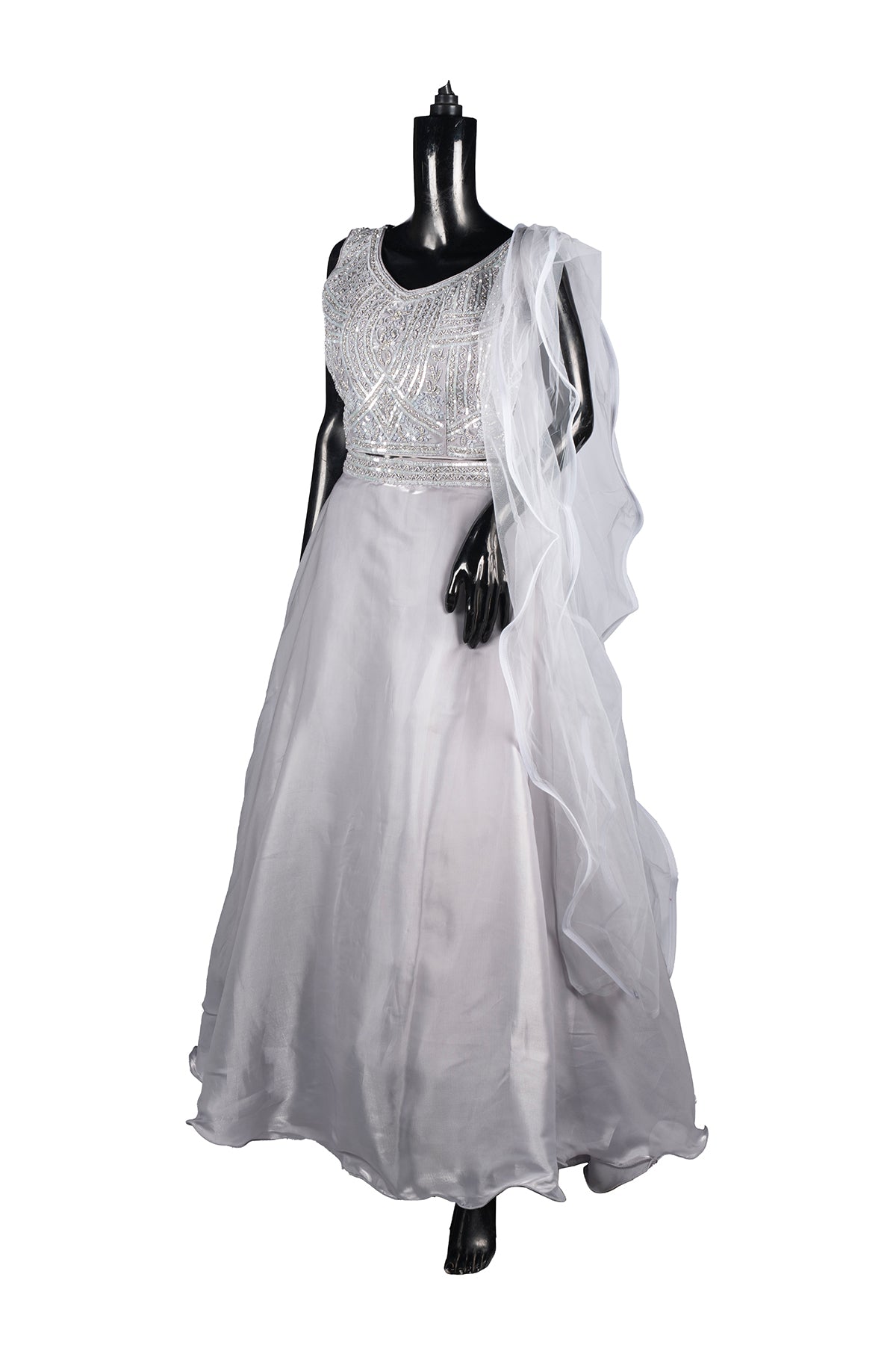 Silakaari Haya Steel Grey Organza Sequin Pearl Party wear Sharara set with Dupatta