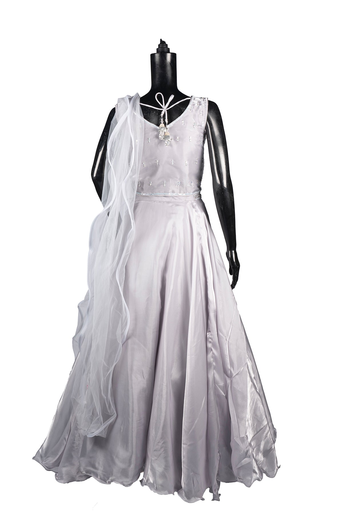 Silakaari Haya Steel Grey Organza Sequin Pearl Party wear Sharara set with Dupatta