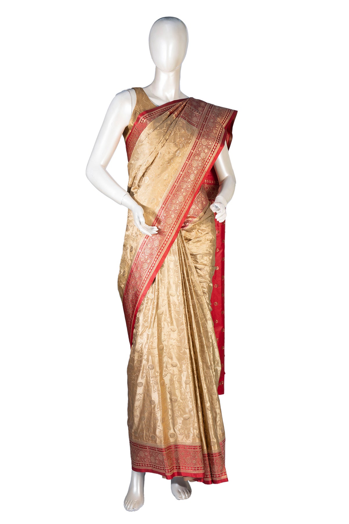 Silakaari Cherry Red Zari Woven Pure Banarasi Silk Saree
