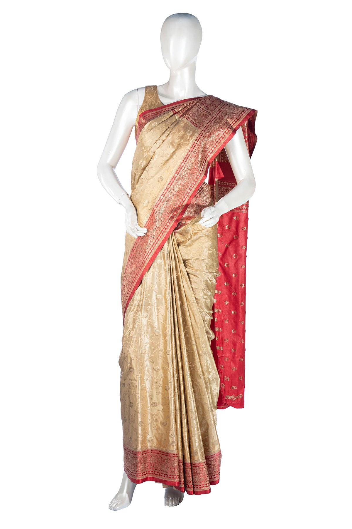 Silakaari Cherry Red Zari Woven Pure Banarasi Silk Saree