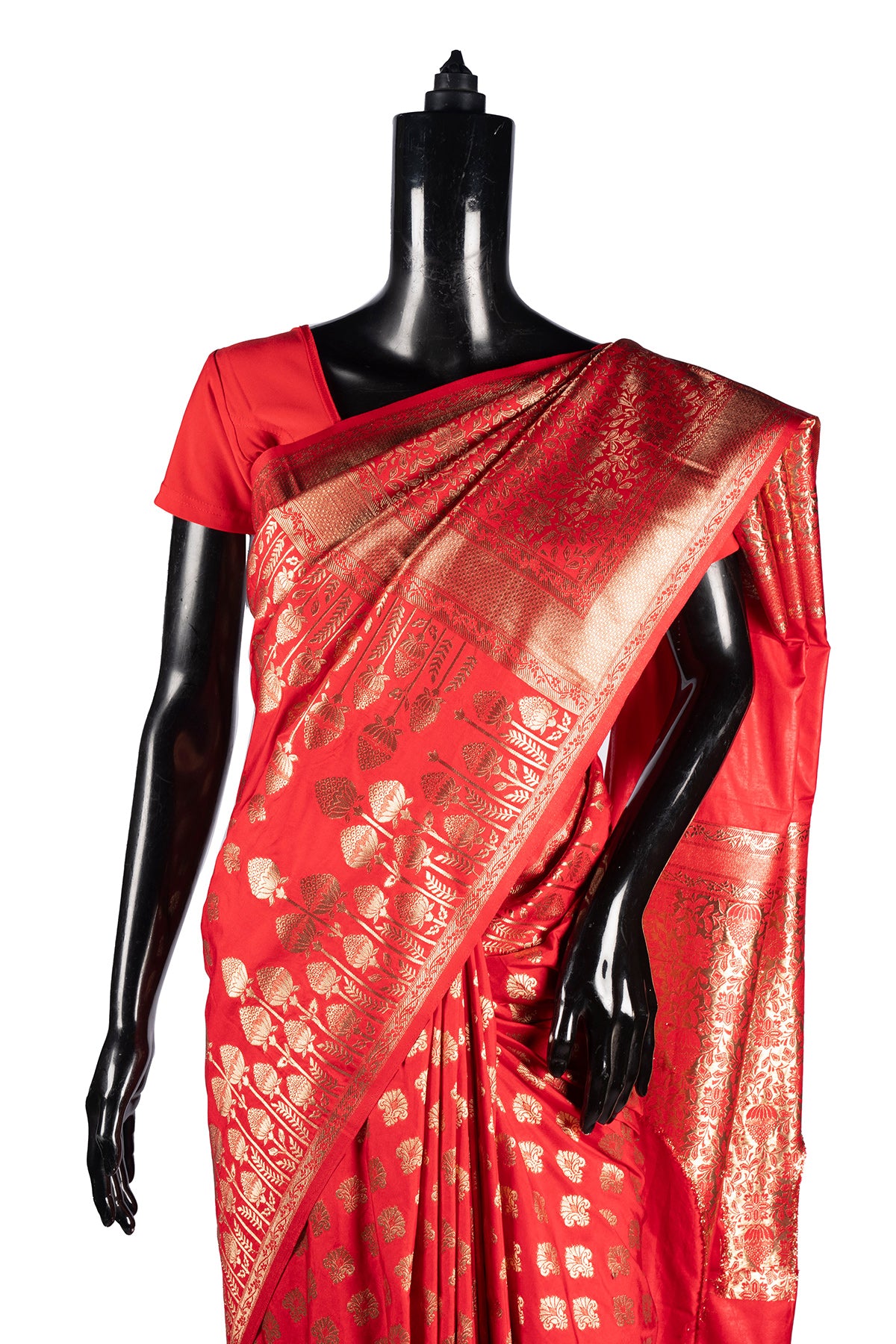 Silakaari Zari Banarasi Tango Gold-Red Woven Brocade Festive Saree