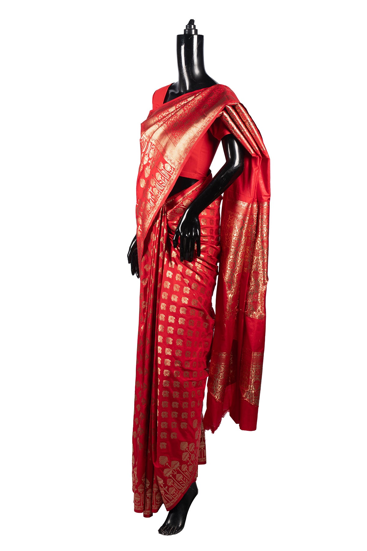 Silakaari Zari Banarasi Tango Gold-Red Woven Brocade Festive Saree
