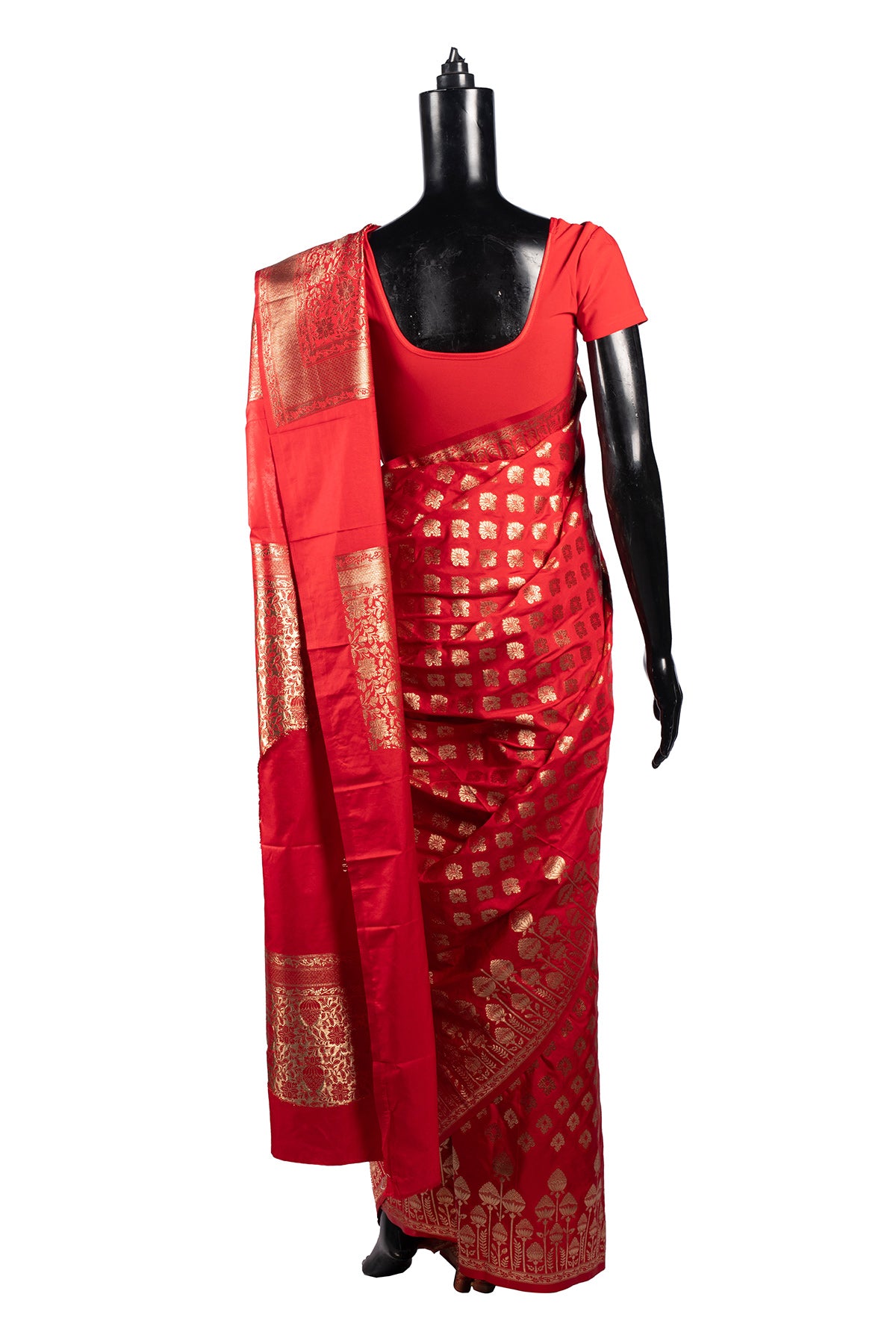 Silakaari Zari Banarasi Tango Gold-Red Woven Brocade Festive Saree