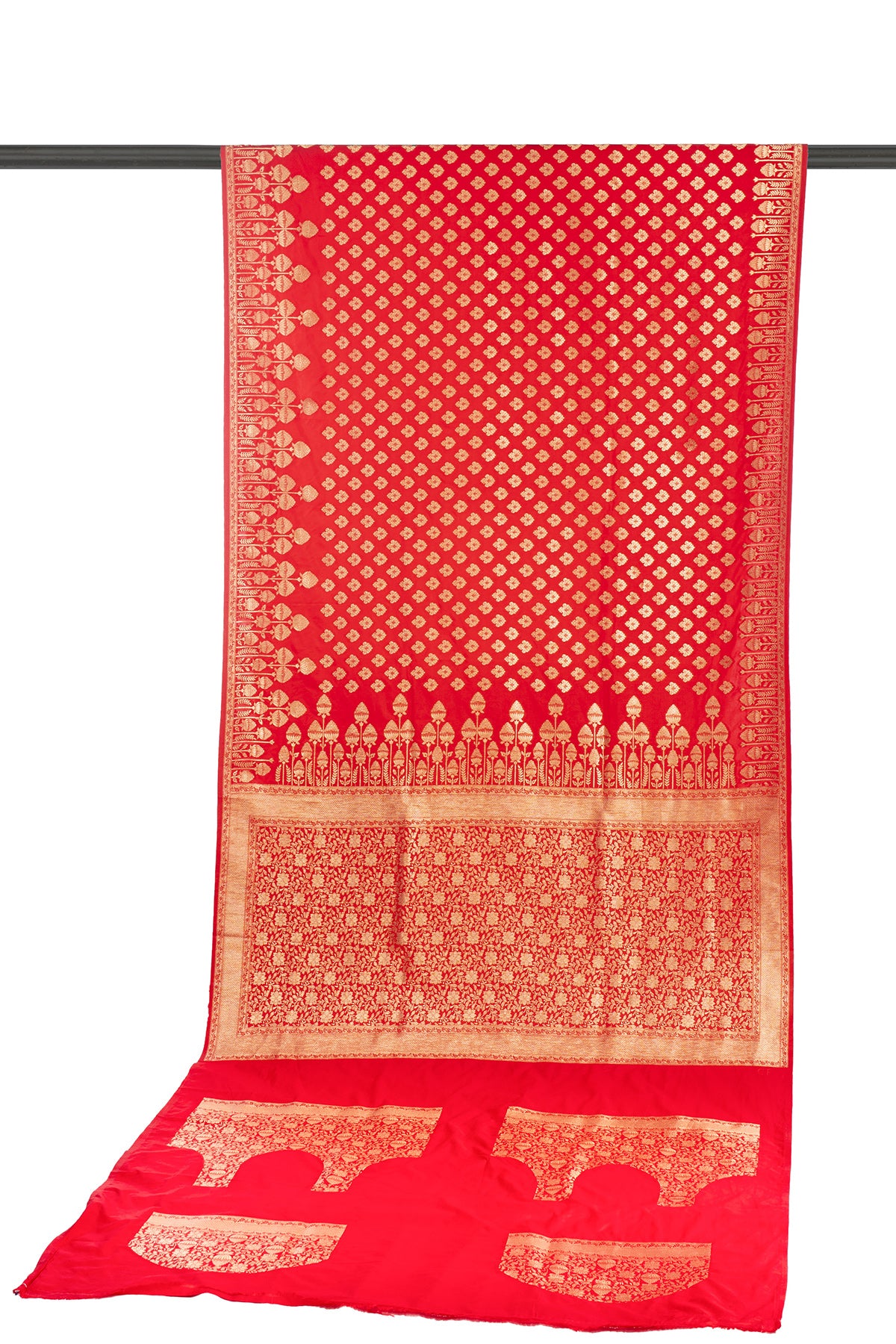 Silakaari Zari Banarasi Tango Gold-Red Woven Brocade Festive Saree