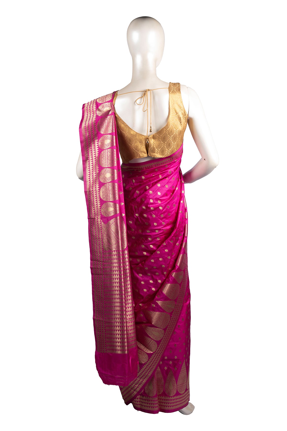 Silakaari Azmaish Hot Pink-Gold Tone Woven Silk Banarasi Saree