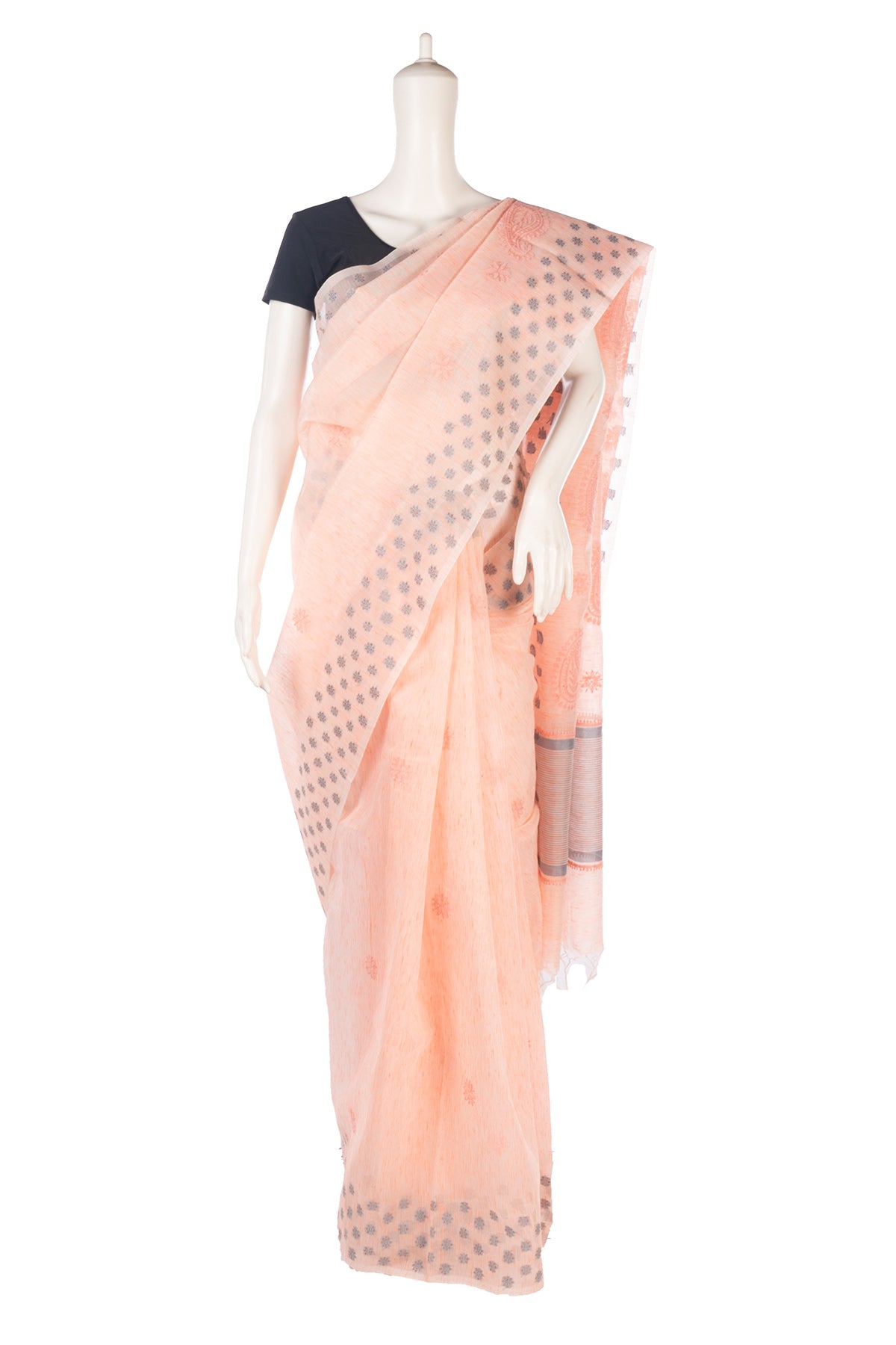 Silakaari Rangrez Peach-Grey Pure HandWork Chanderi Lucknowi Premium Saree