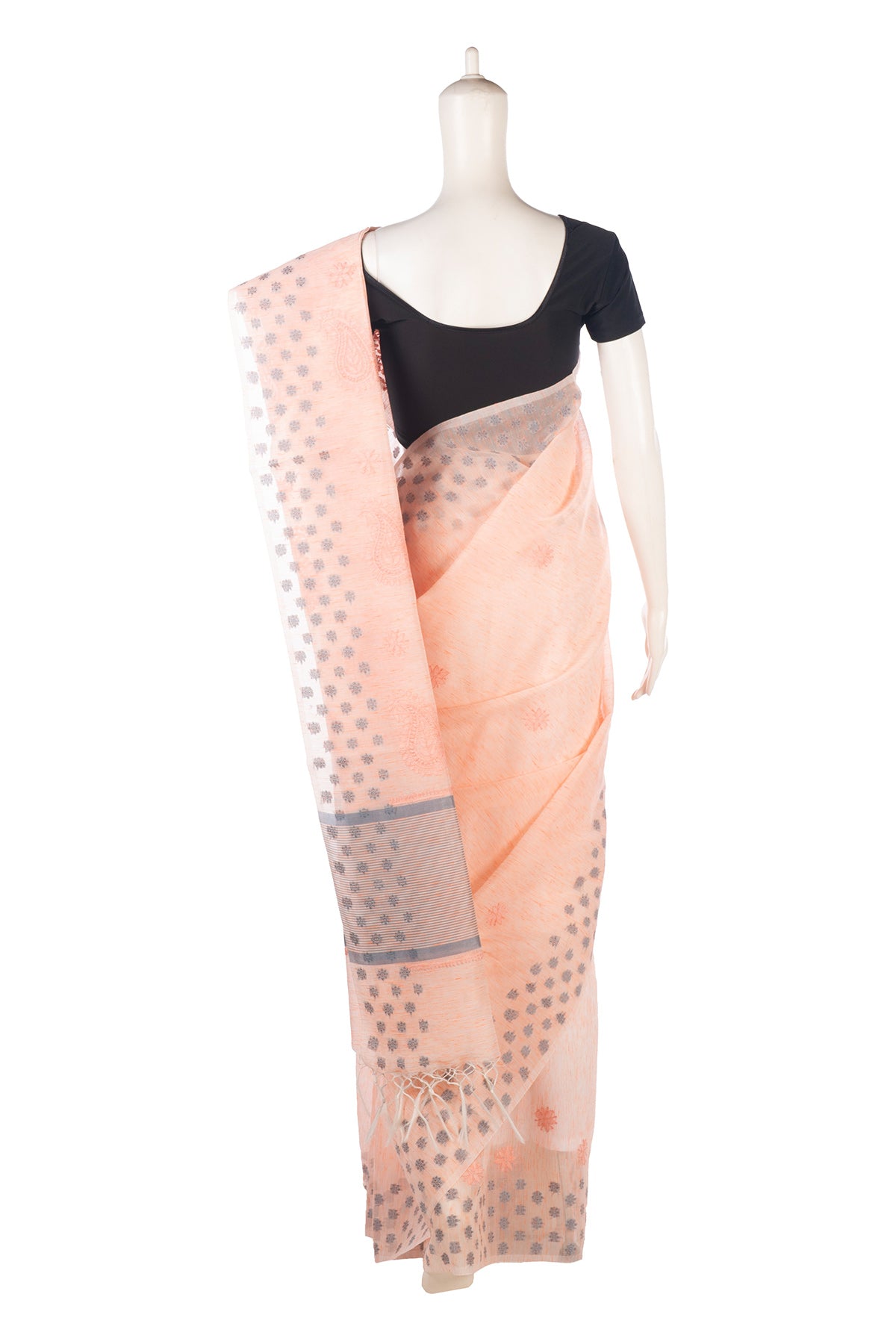 Silakaari Rangrez Peach-Grey Pure HandWork Chanderi Lucknowi Premium Saree