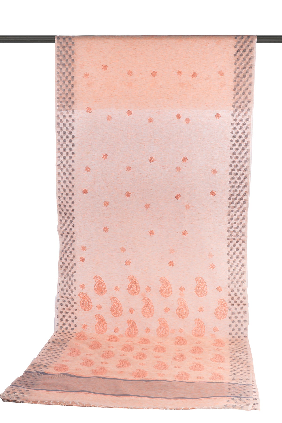 Silakaari Rangrez Peach-Grey Pure HandWork Chanderi Lucknowi Premium Saree