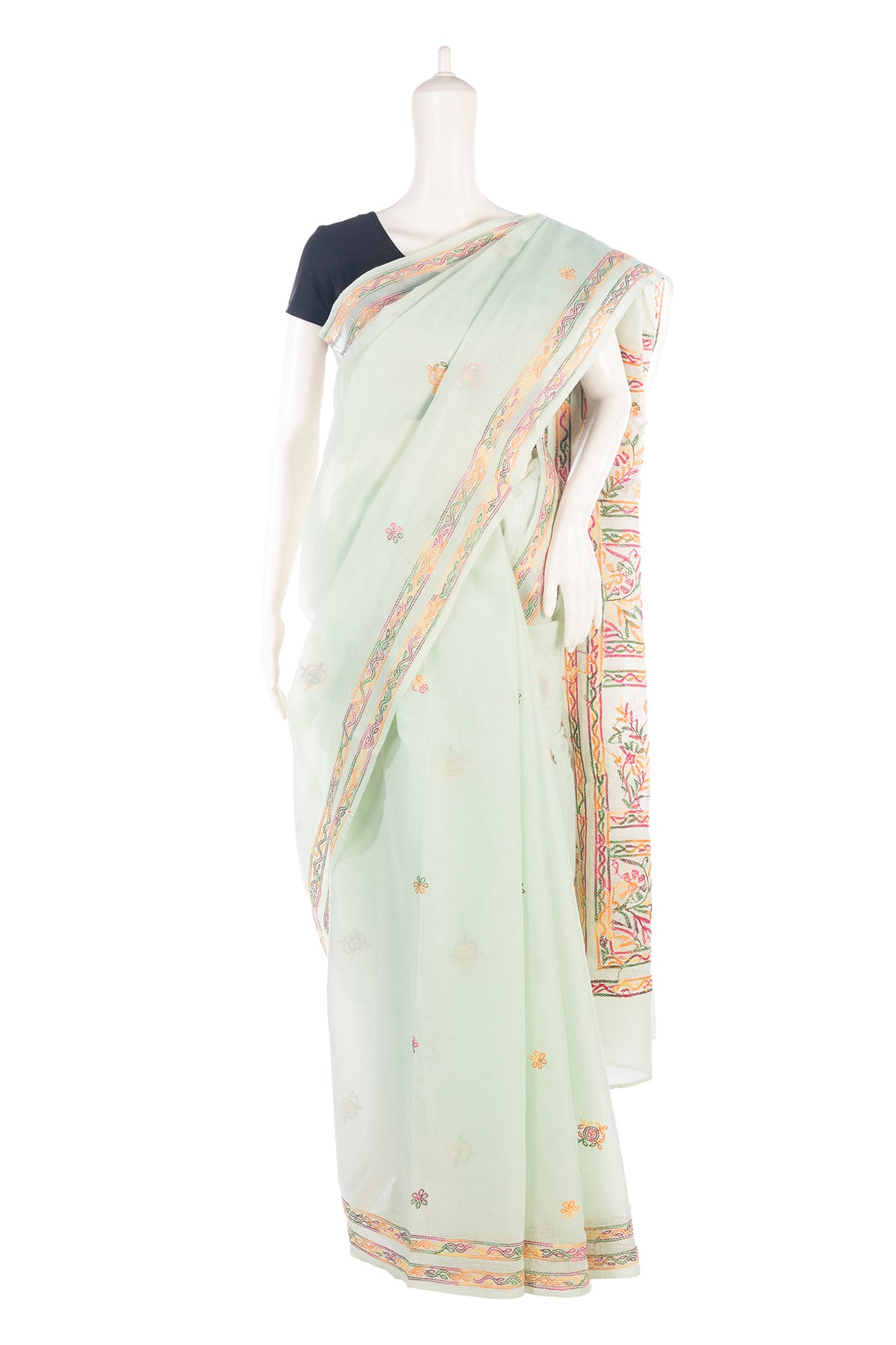 Silakaari Suhani Dual Tone Casual Green Lucknowi Embroidery Premium Saree