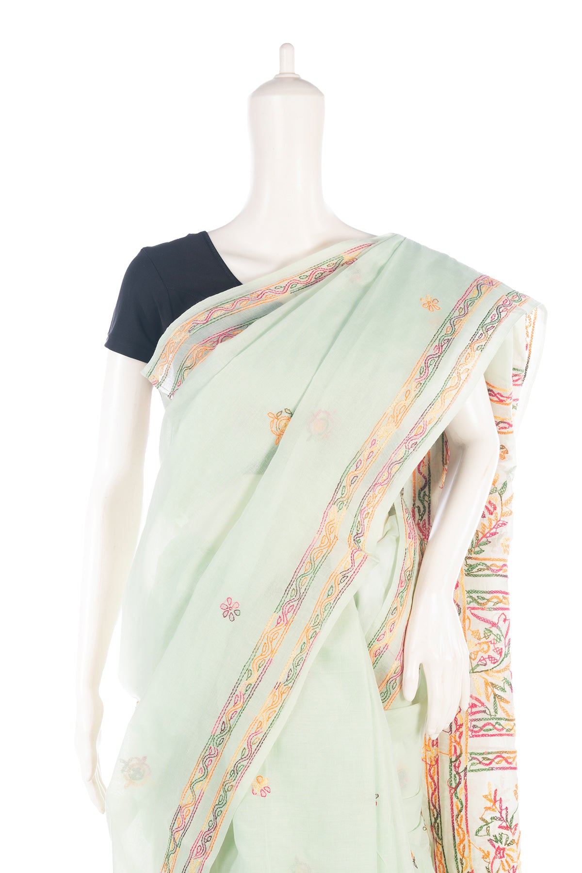 Silakaari Suhani Dual Tone Casual Green Lucknowi Embroidery Premium Saree