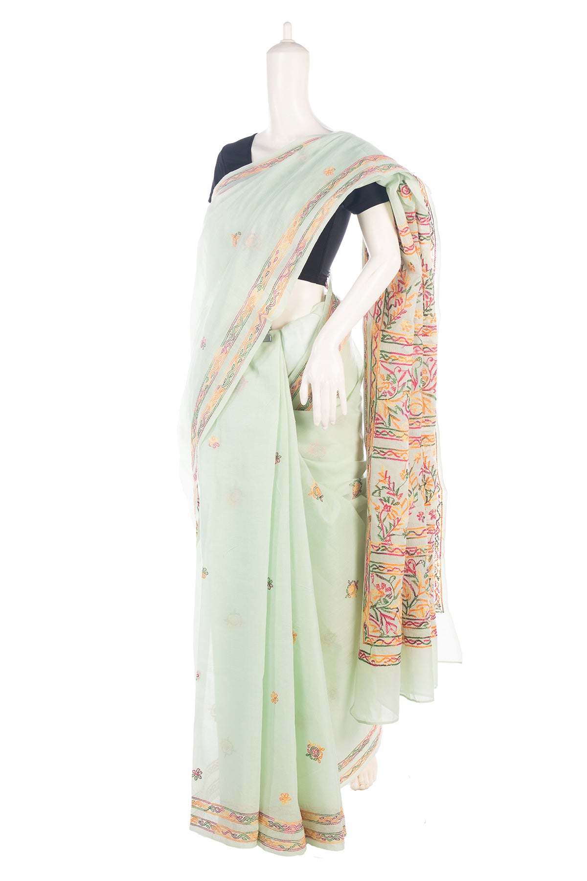 Silakaari Suhani Dual Tone Casual Green Lucknowi Embroidery Premium Saree