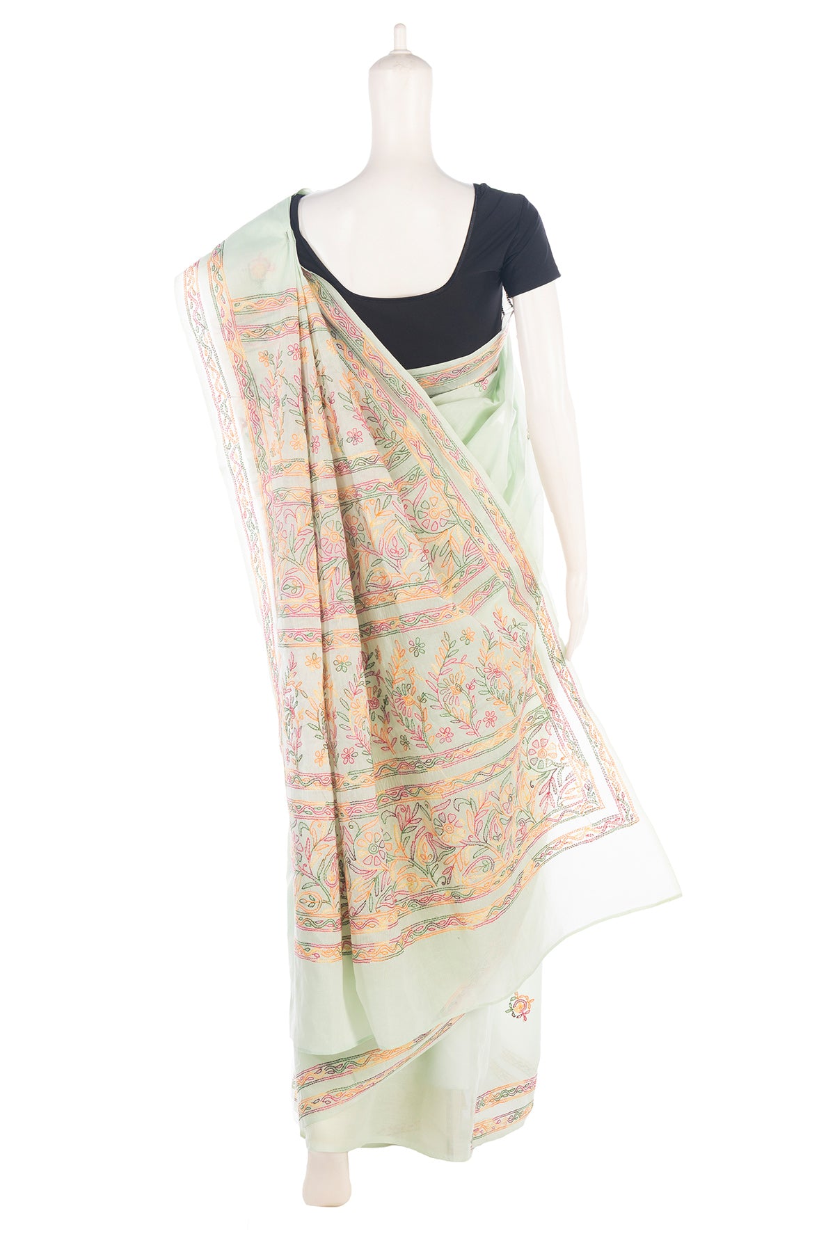 Silakaari Suhani Dual Tone Casual Green Lucknowi Embroidery Premium Saree