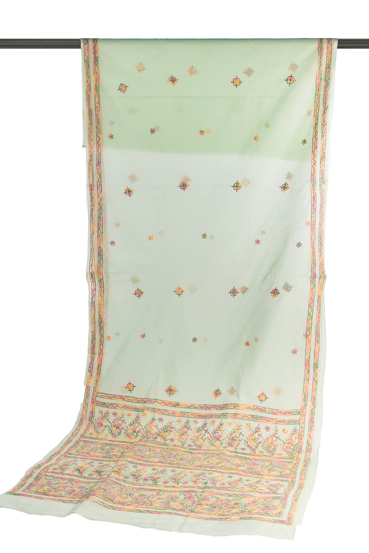 Silakaari Suhani Dual Tone Casual Green Lucknowi Embroidery Premium Saree