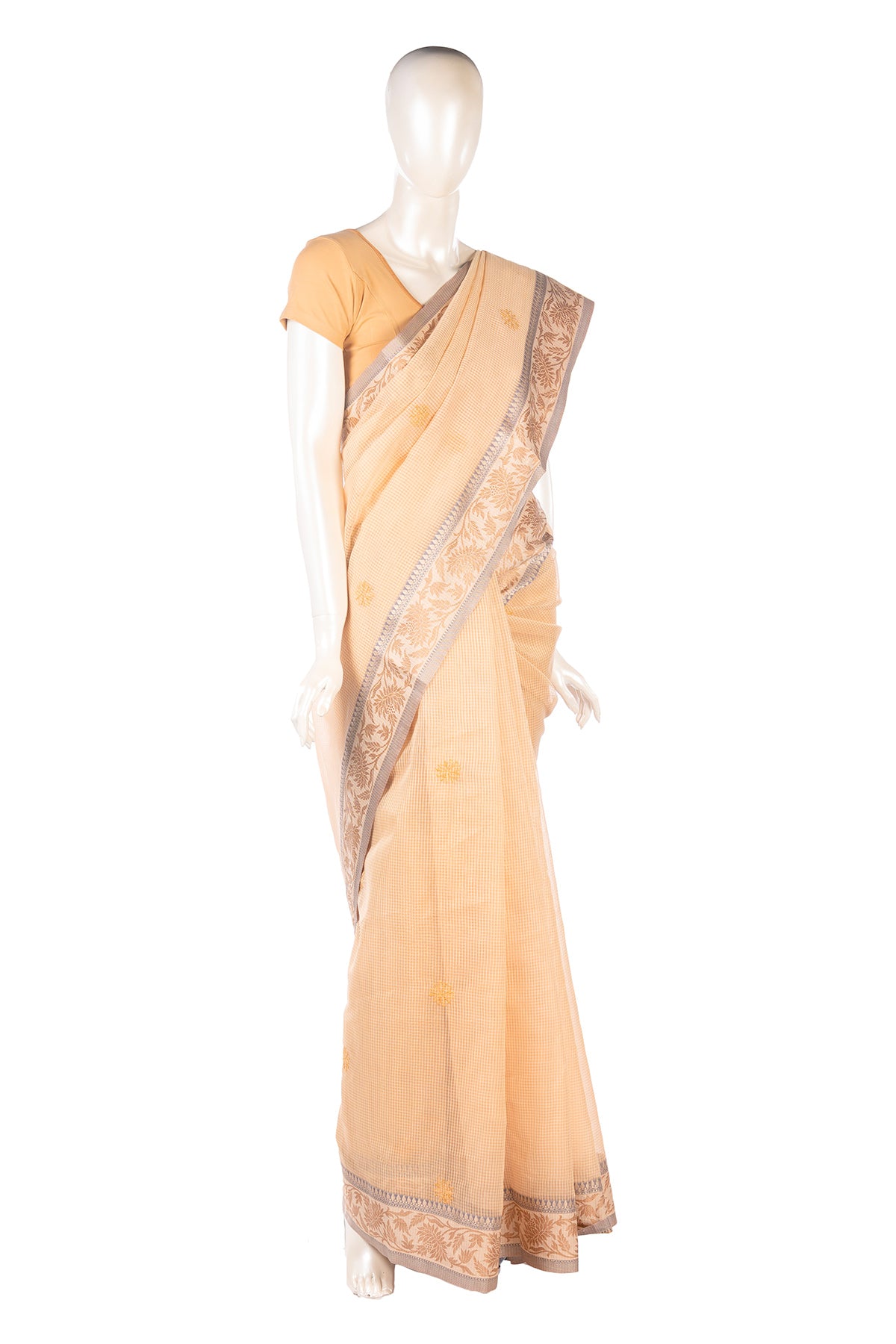 Silakaari Suvidha Beige-Gold Pure Chanderi Premium HandWork Partywear Saree