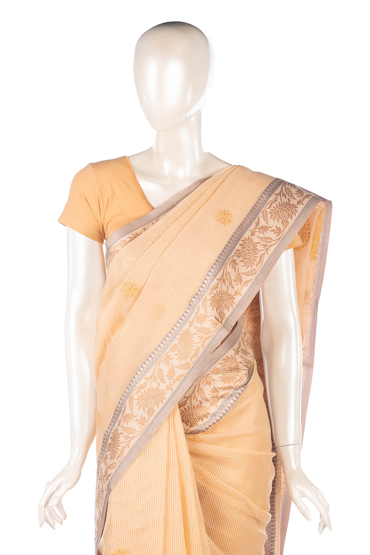 Silakaari Suvidha Beige-Gold Pure Chanderi Premium HandWork Partywear Saree