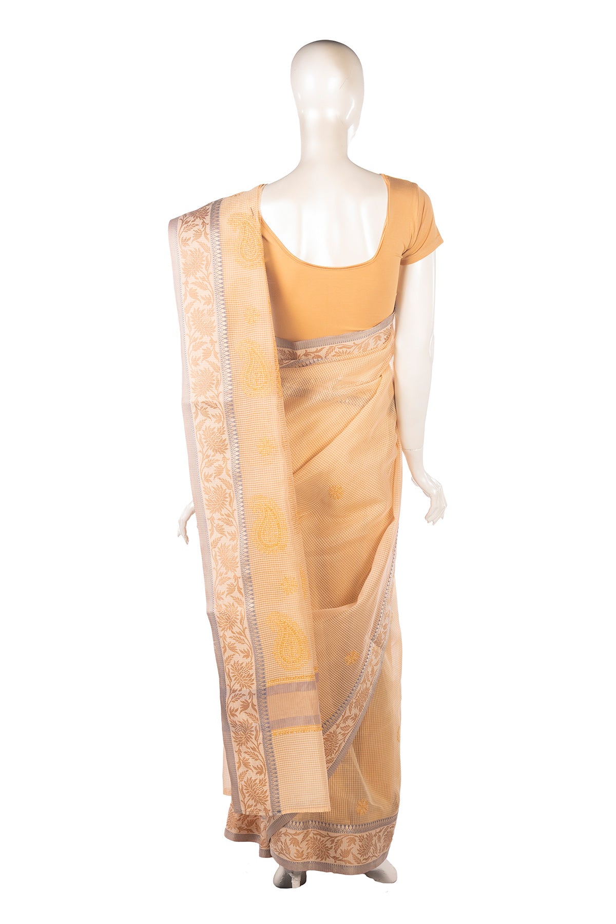 Silakaari Suvidha Beige-Gold Pure Chanderi Premium HandWork Partywear Saree