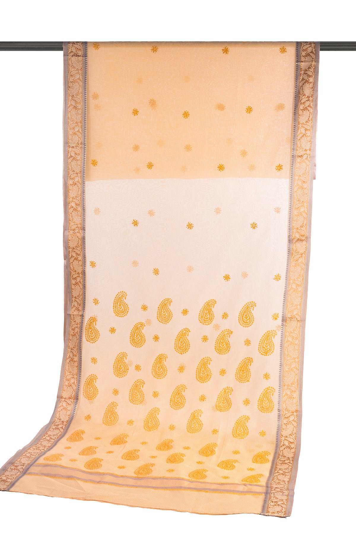 Silakaari Suvidha Beige-Gold Pure Chanderi Premium HandWork Partywear Saree