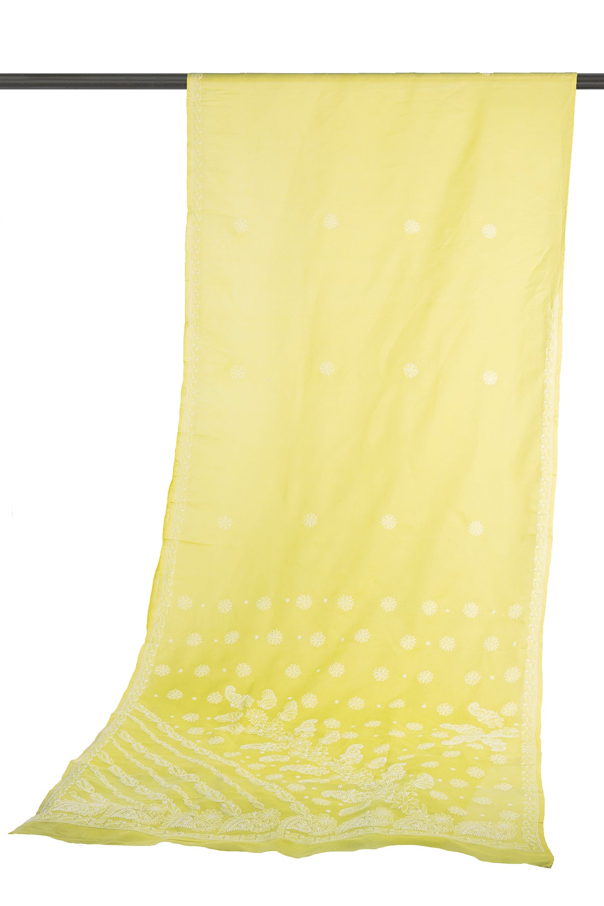 Silakaari Haryali Green-White Pure Cotton Fine Embroidery Lucknowi Saree